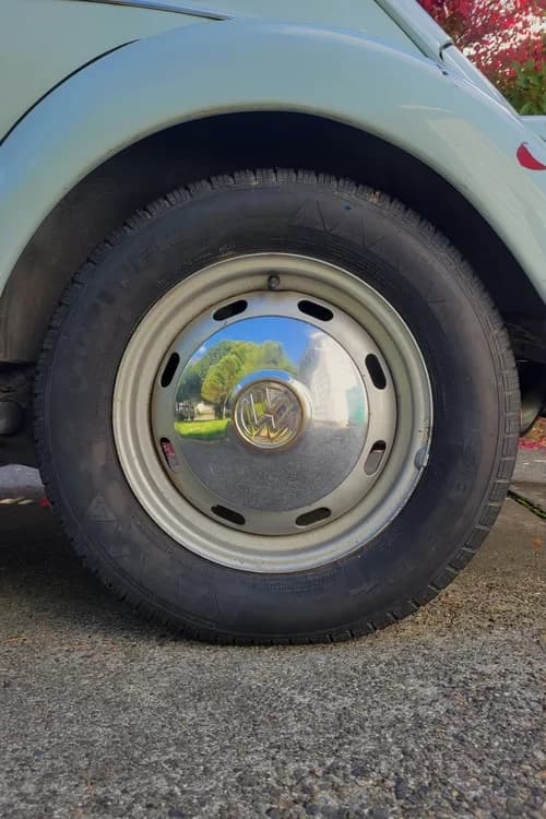 Volkswagen wheel and tire before wheel cleaning and tire dressing
